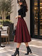 High Waist Midi Cloche Burgundy Skirt