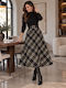 High Waist Midi Checked Skirt Cypress