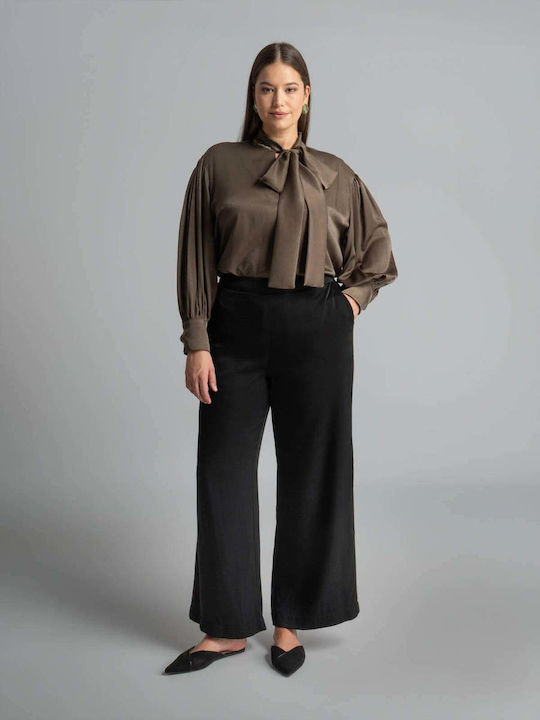 Bluza Damă Satin Mânecă Lungă Maro