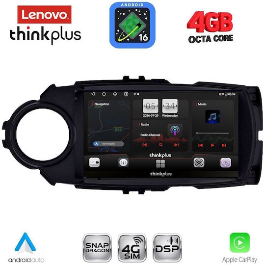Lenovo Автомобилна Аудио Система за Toyota Yaris 2015-2020 (Bluetooth/USB/Вграден Wi-Fi/GPS/Apple CarPlay/Android Auto) с Touch Screen 9"