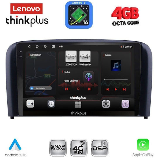 Lenovo Автомобилна Аудио Система за Volvo S80 1998-2006 (Bluetooth/USB/Вграден Wi-Fi/GPS/Apple CarPlay/Android Auto) с Touch Screen 9"