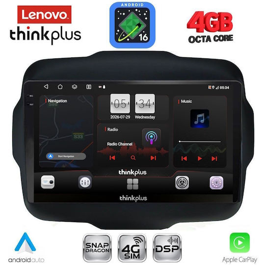 Lenovo Автомобилна Аудио Система за Jeep Renegade 2014-2025 с Clima (Bluetooth/USB/WiFi/GPS/Apple CarPlay/Android Auto) с Touch Screen 9"