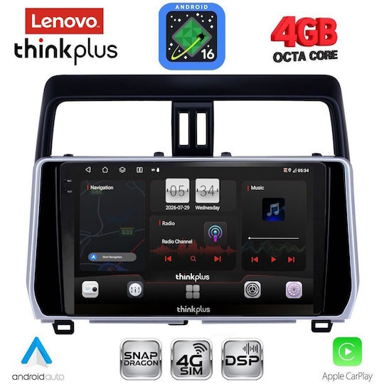 Lenovo Автомобилна Аудио Система за Toyota Land Cruiser / Prado 2019-2023 (Bluetooth/USB/Вграден Wi-Fi/GPS/Apple CarPlay/Android Auto) с Touch Screen 10"