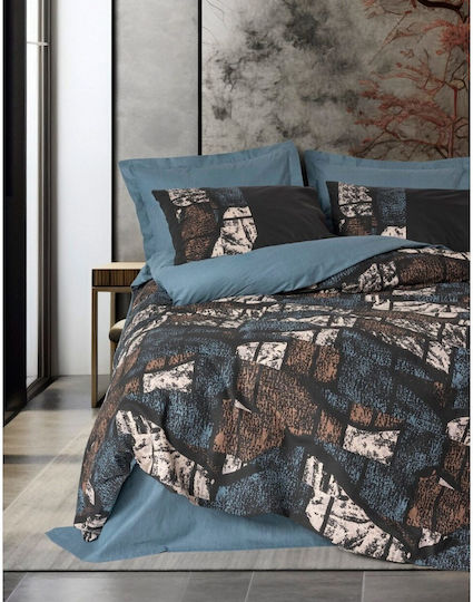 Cotton Box Set Huse Pentru Pilote Senso 100% Bumbac 200x220cm Dublă Cu 2 Fețe De Pernă & 1 Cearșaf Albastru Petrol Verde