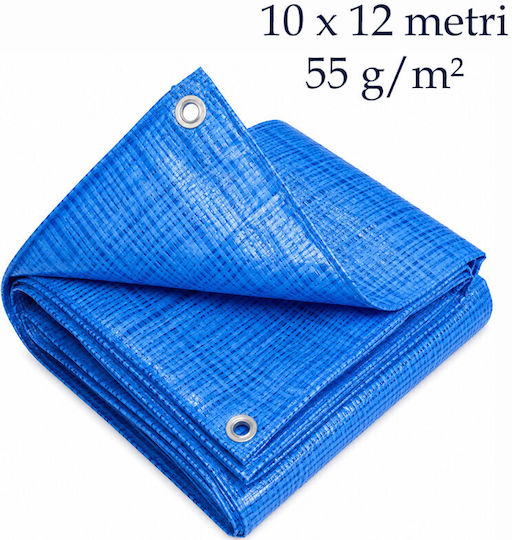Pânză impermeabilă cu ocheți metalici 10x12 m 55 g/m² Protecție ridicată împotriva intemperiilor