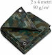 Prelată Army pentru utilaje și materiale din lemn 2x4 m PE 90 g/m² inele metalice