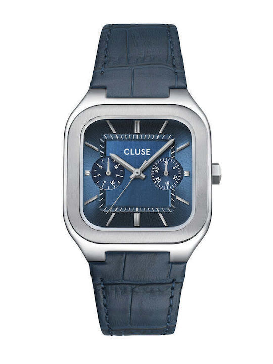 Cluse Men's Watch 35mm Battery with Leather Strap Blue/Silver