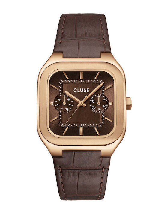 Cluse Men's Watch 35mm Battery with Leather Strap Brown/Rose Gold