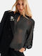 Attrattivo Damen Bluse Langärmelig mit V-Ausschnitt Polka Dot Schwarze
