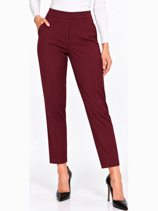 Women's Fabric Trousers in Regular Fit Burgundy WB-41559-27TR-BURG