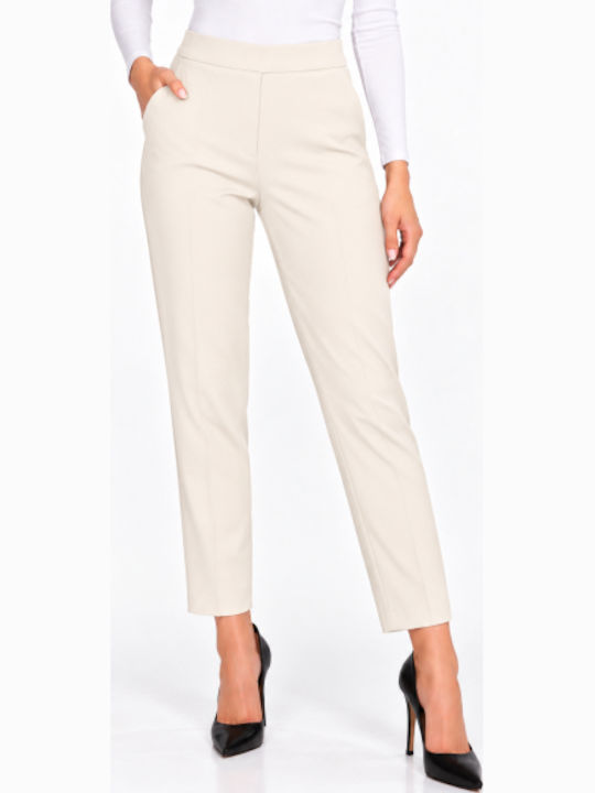 Women's Fabric Trousers in Regular Fit Ecru WB-41559-27TR-ECRU