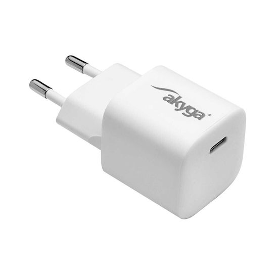 Akyga Зарядно Устройство Без Кабел GaN с USB-C Порт 25W Power Delivery Бял (AK-CH-22)