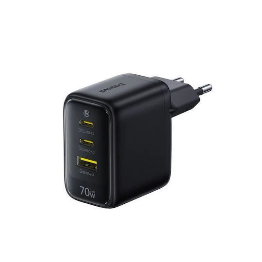 Baseus Φορτιστής Χωρίς Καλώδιο με Θύρα USB-A και 2 Θύρες USB-C 70W Μαύρος (Enerfill FE22)