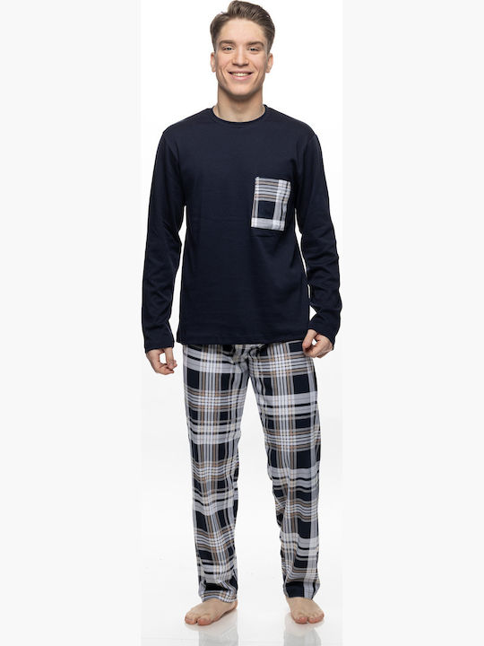 Galaxy Sommer Herrenpyjama Karos Hosen Blau