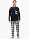 Galaxy Sommer Herrenpyjama Karos Hosen Blau