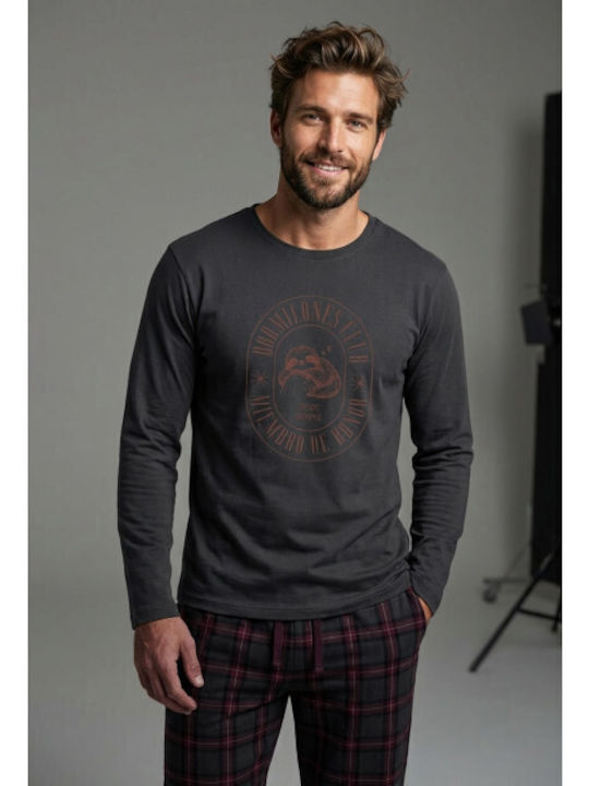 Dark Elephant Pijama de Vară în Carouri pentru Bărbați Bluză Gris Azulado Dark Elephant Pijama de Vară în Carouri pentru Bărbați Bluză Gris Azulado