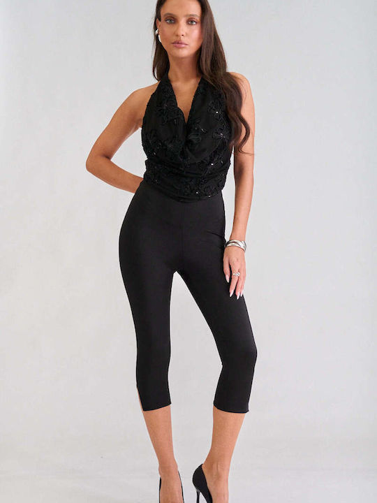 Decoro Damen Capri Leggings Schwarz