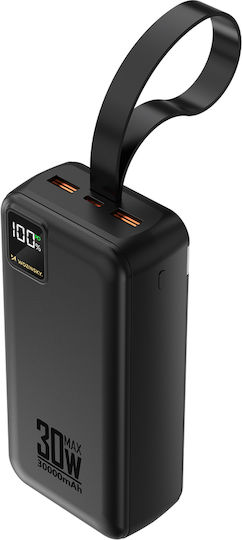 Wozinsky W8-W Външна батерия 30000mAh 30W с 2 USB-A изходни порта и USB-C изходен порт Черен