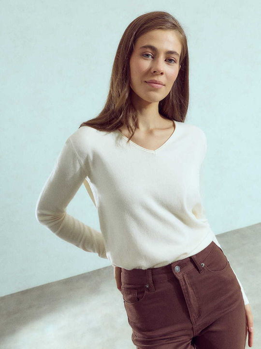 Celestino Damen Pullover V-Ausschnitt Ecru