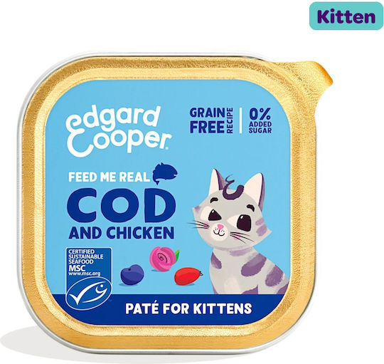Edgard Cooper Codfish Nasses Katzenfutter für Junior-Katzen mit Huhn 85g