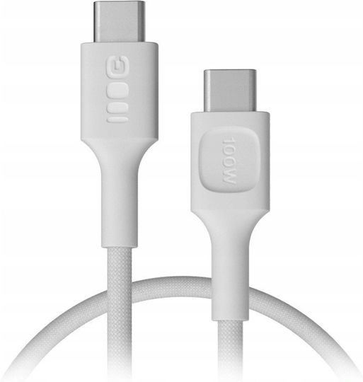 Green Cell Cablu Braided USB-C tată - USB-C 100W PD Alb 0.3m KABGC100PS30SW