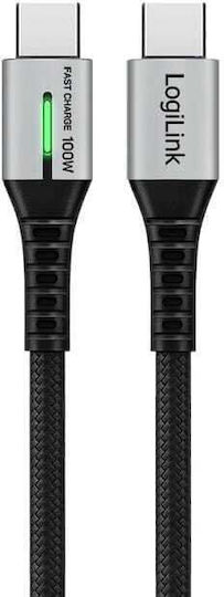 LogiLink Geflochtenes LED USB 2.0 Kabel USB-C männlich - USB-C 100W PD Schwarz 3m CU0425