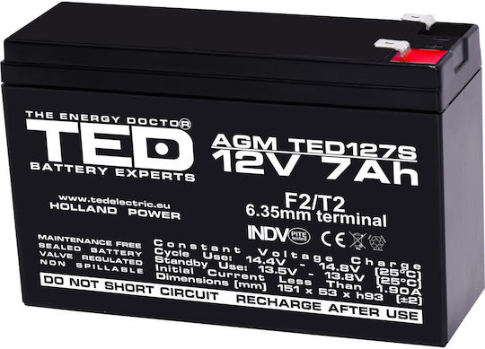 Battery Pack Compatible Apc Rbc114 12v 7ah 1x12v Ted Electric