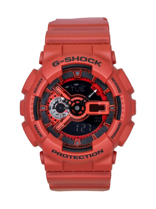 Casio Дигитален Мъжки Часовник Хронограф На Батерия С Червен Каучуков Каишка