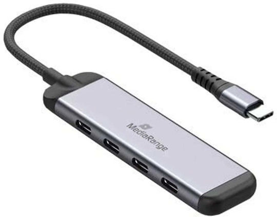 MediaRange USB хъб 4 порта USB 3.2 с USB-C връзка Сребрист
