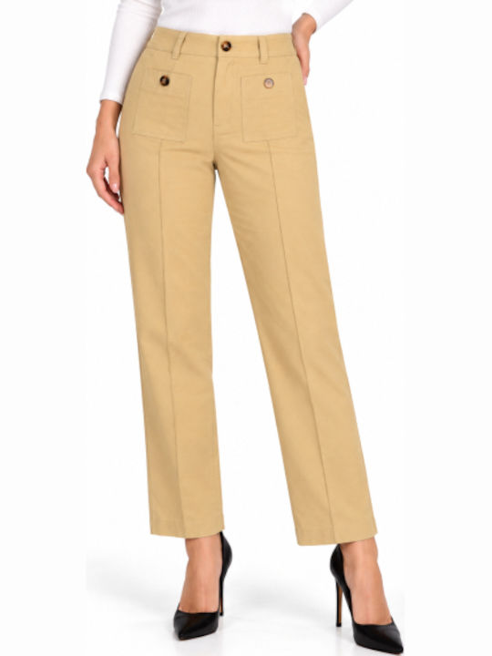 Women's Fabric Trousers in Regular Fit Beige WC-GS24-3006-27TR-Beige
