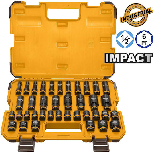 Ingco Long Sockets with 1/2" Frame Host Set 38 Pieces