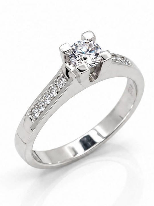 Inel Din Aur Alb 14K Cu Zircon
