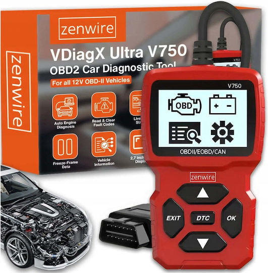 Диагностичен тестер за автомобили Zenwire V750 OBD2 CAN VIN BMW Екран