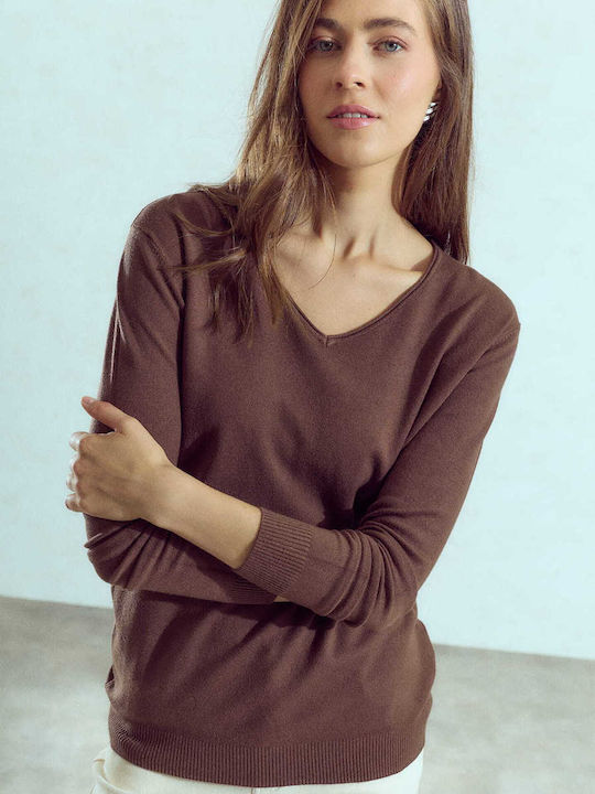 Celestino Damen Pullover V-Ausschnitt Braun