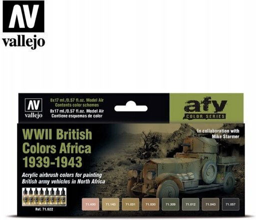 Acrylicos Vallejo Air Set Modellbau-Farben Afv - Wwii Britische Farben Africa 1939-1943 17ml 8Stück