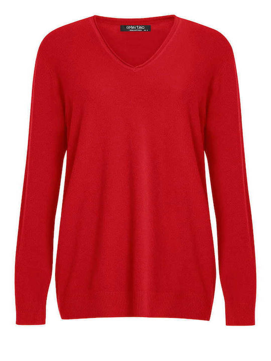 Celestino Damen Pullover V-Ausschnitt Rote