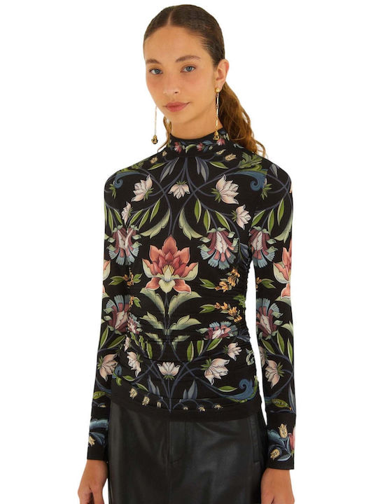 Women's Blouse Long Sleeve Floral Black