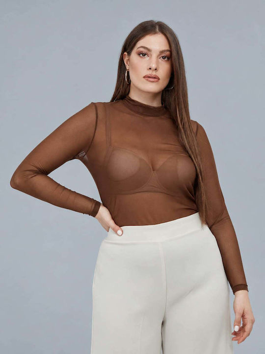 Mat Fashion Bluza Damă Mânecă Lungă Maro