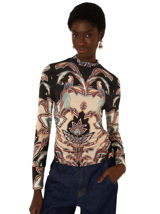 Women's Blouse Long Sleeve Floral Beige