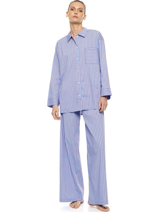 Pink Label Winter Women's Pyjamas Set Soft Blue/bordeaux