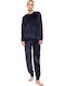 Pink Label Зимен Дамски Комплект Пижами Велур Yacht Blue