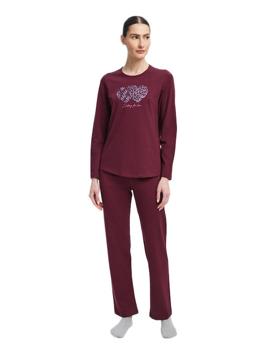 Minerva Minerva Damen Schlafanzug & Pyjamas Winter Burgundisch