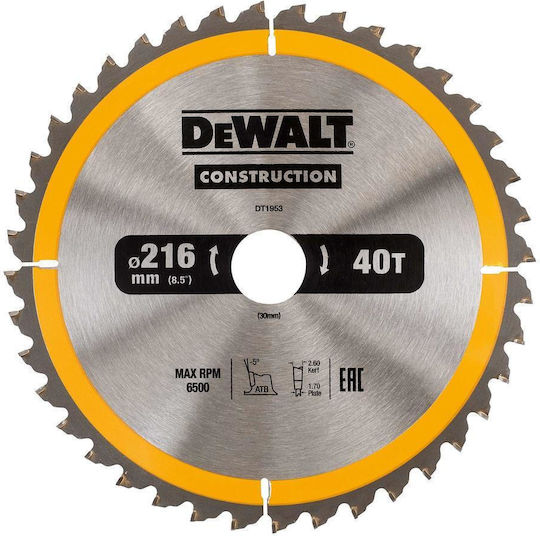 DEWALT Schleifscheibe mit 40 Zähnen 216mm