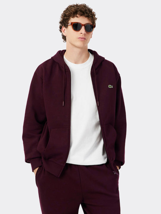 Lacoste Hooded Cardigan Burgundy