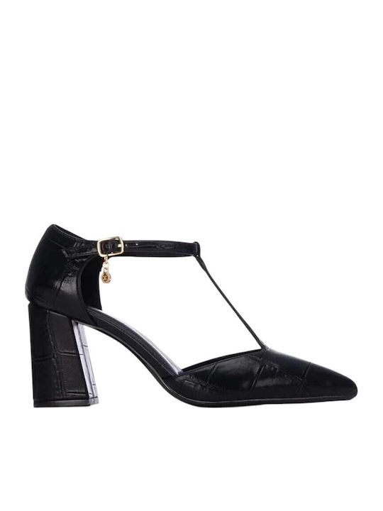 Spitze Zehe Pumps mit Mittelhohem Absatz Schwarz