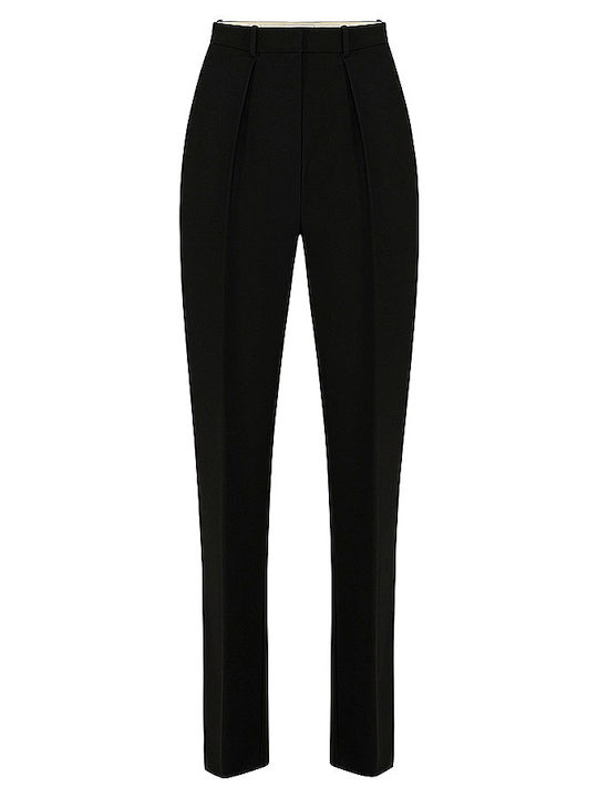 Women's High Rise Crepe Trousers in Regular Fit Black