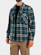 Long Sleeve Flannel Overshirt in Regular Fit Checked Petrol Blue