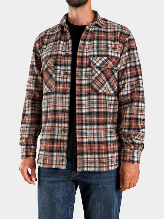 Herrenhemden Langärmeliges Flanell Overshirt in Normale Passform Geprüft Braun Karomuster Schokolade