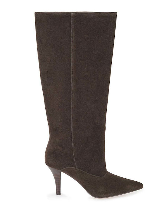 Wildleder Damenstiefel mit Hohem Absatz Braune