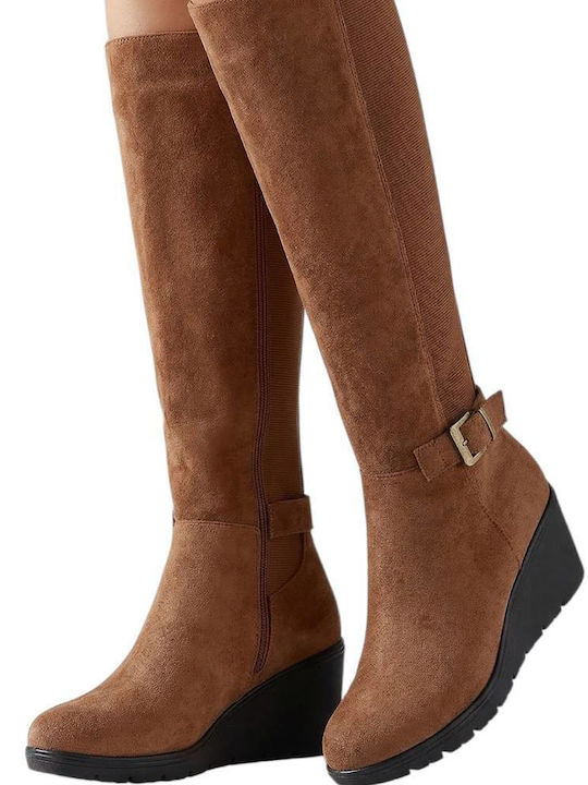 Wildleder Damenstiefel mit mittlerem Absatz Braun